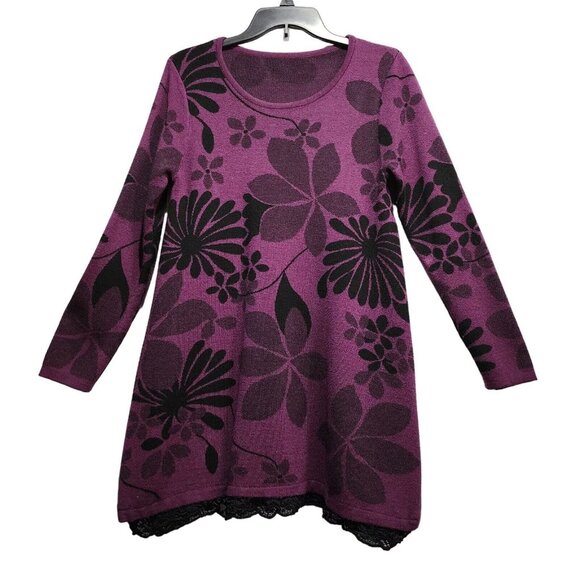 Purple Tunic Top Sweter Long Sleeve With Lace Hem Cashmere And Wool Blend Size L - Picture 10 of 10